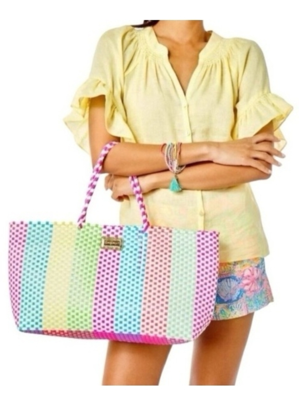 Lilly Pulitzer Woven Pastel Stripe Tote Bag - Multicolor Gwp